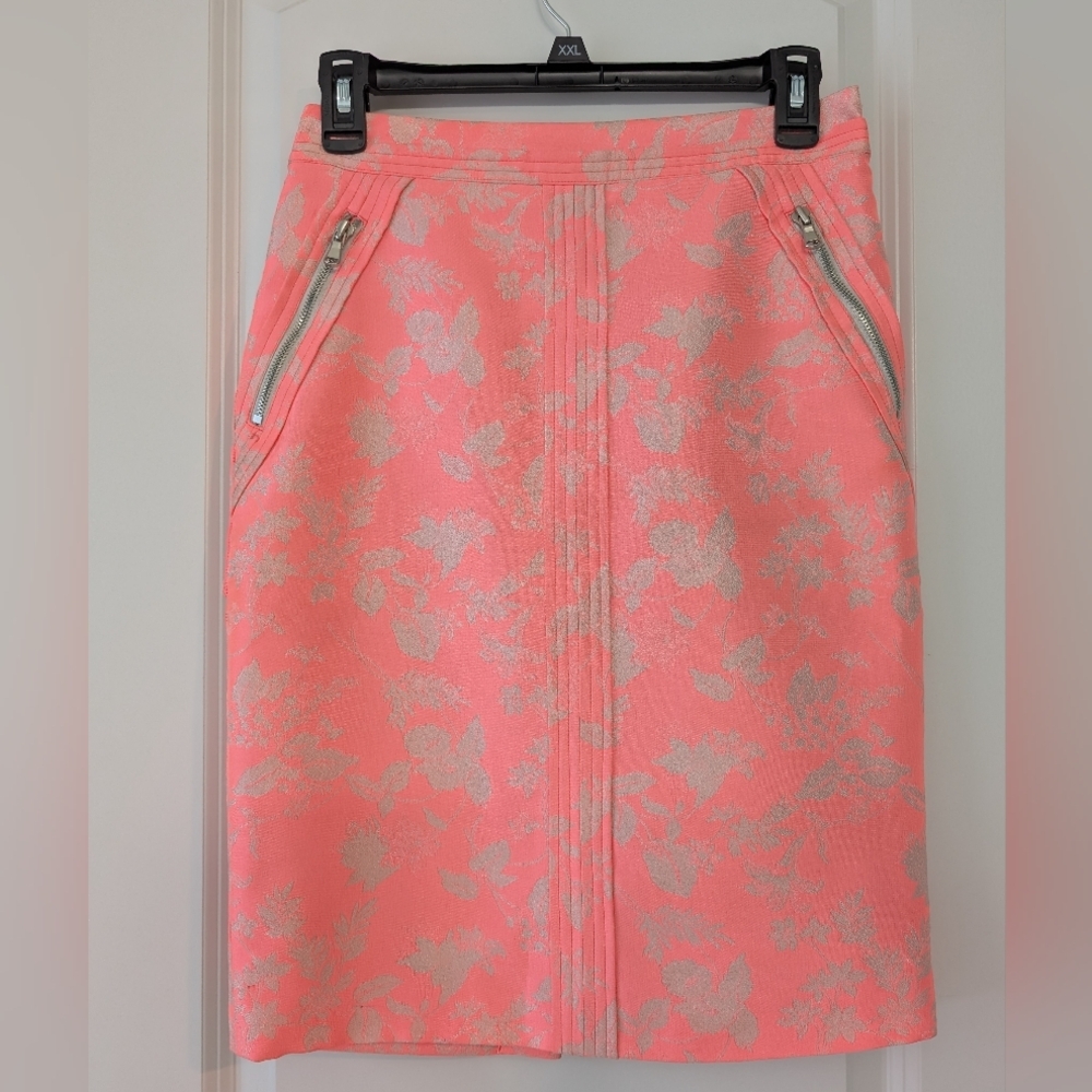 Yoana Baraschi, Women's Size 2‎ Pencil Skirt, Coral, Floral, Made in USA